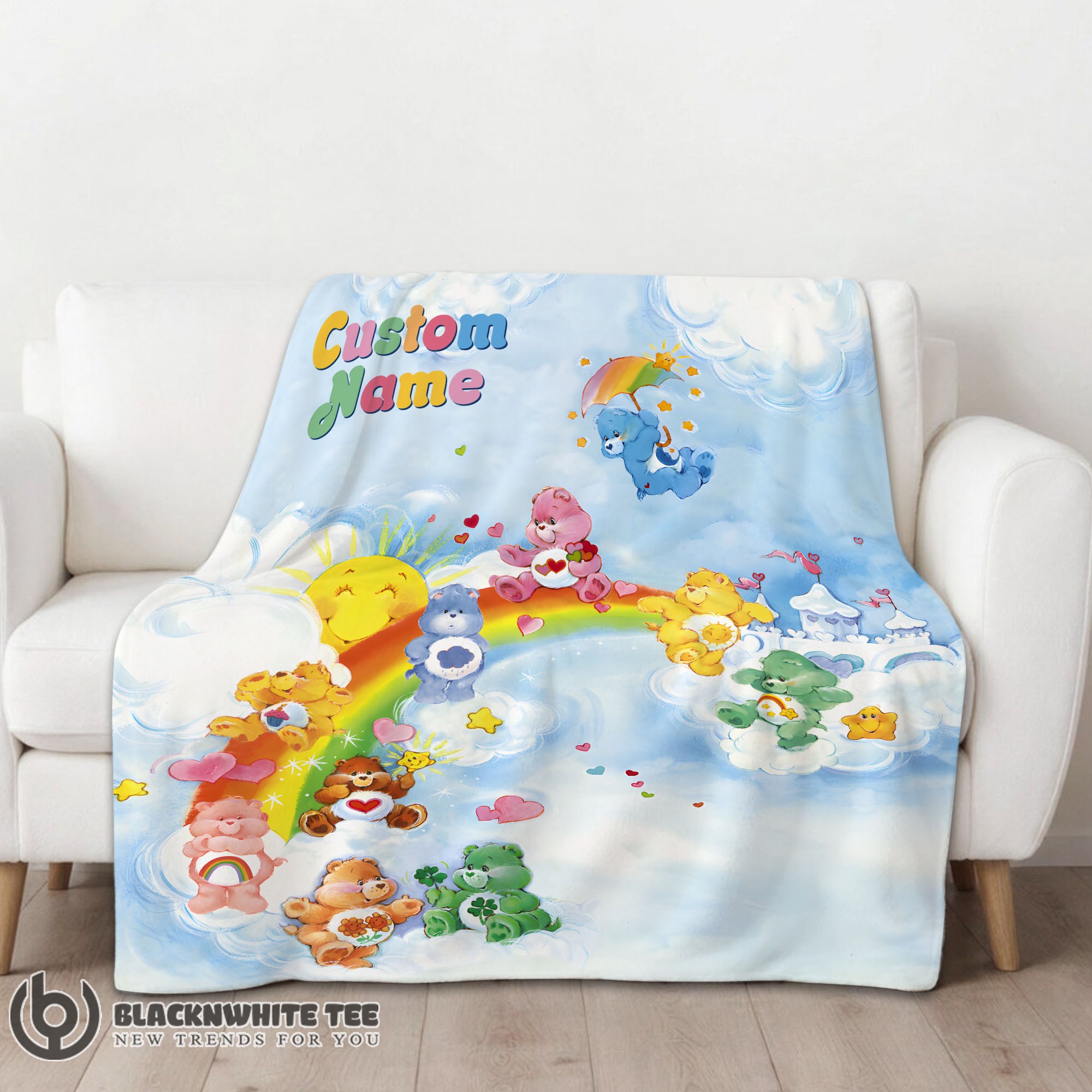 Perfect Pretty Rainbow Care Bears Character Sky Blanket Fleece Customized Blanket - Image 2