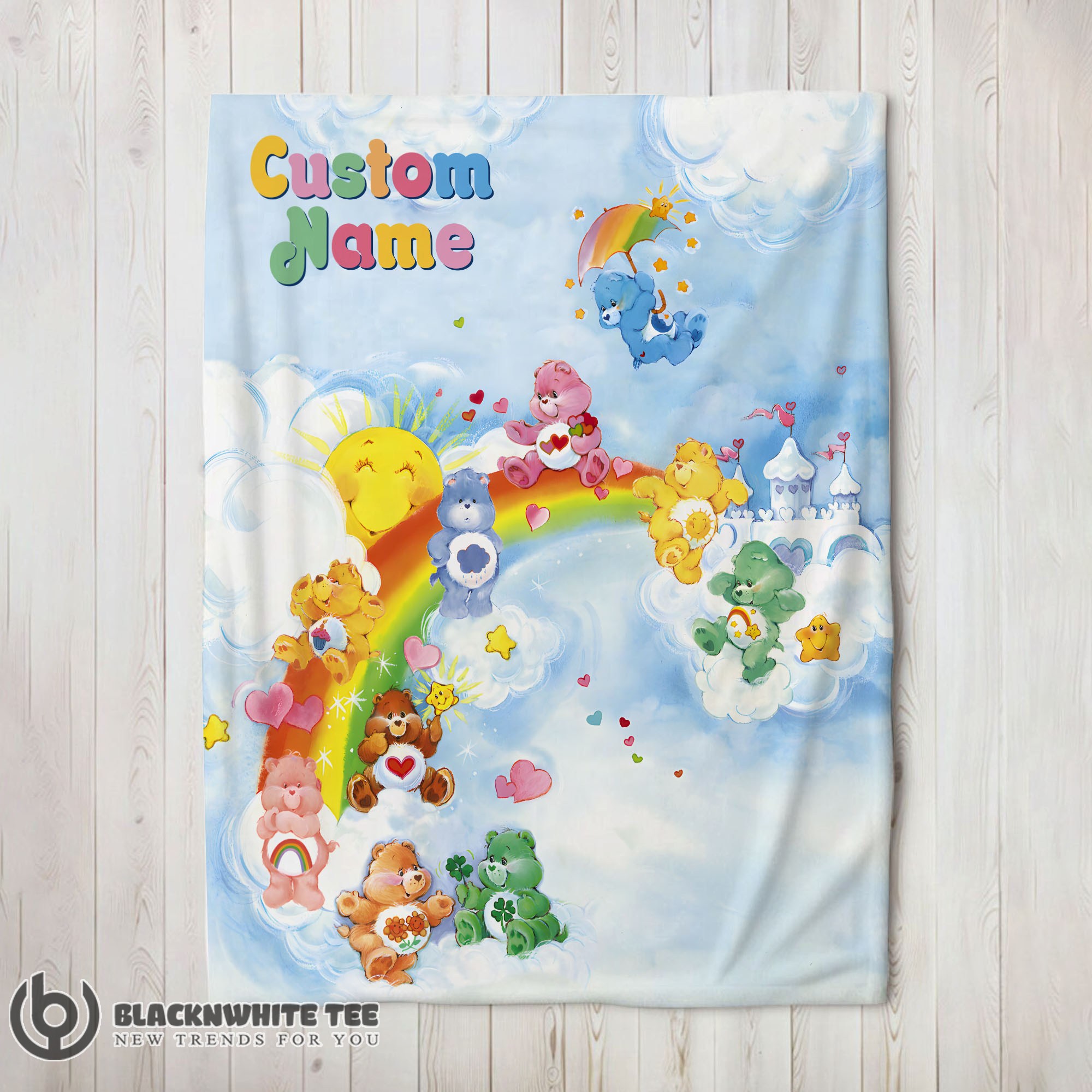 Perfect Pretty Rainbow Care Bears Character Sky Blanket Fleece Customized Blanket