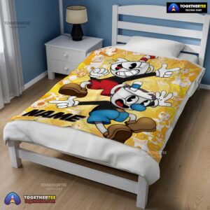 Alternative view of Official Cuphead And Mugman Crazy Cup Blanket Fleece Customized Blanket