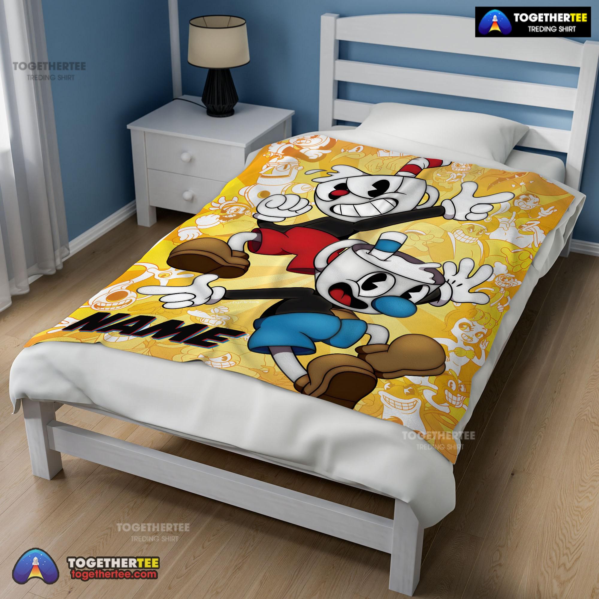 Official Cuphead And Mugman Crazy Cup Blanket Fleece Customized Blanket - Image 2