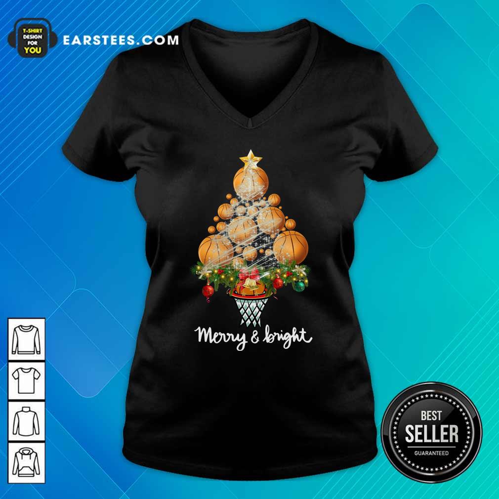 Nice Volleyball Merry And Bright Christmas Tree Shirt - Image 3