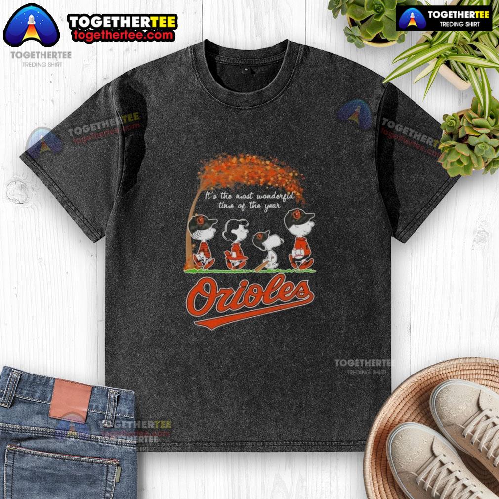 Happy Baltimore Orioles X Peanuts Snoopy And Friends Autumn It's The Most Wonderful Time Of The Year T-Shirt - Image 6