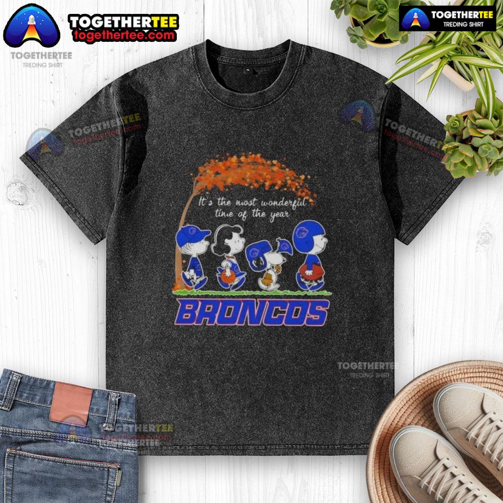 Happy Boise State Broncos X Peanuts Snoopy And Friends Autumn It's The Most Wonderful Time Of The Year T-Shirt - Image 6