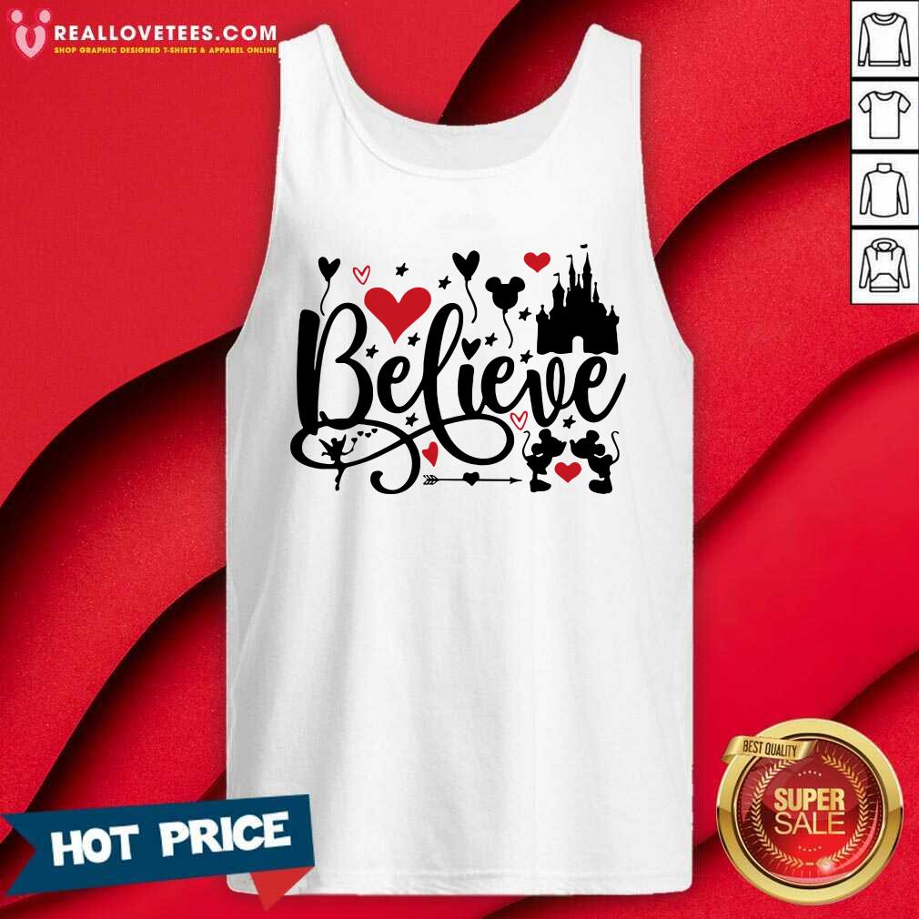 Hot Mickey Mouse And Minnie Mouse Disney Believe Valentines Day Shirt - Image 2