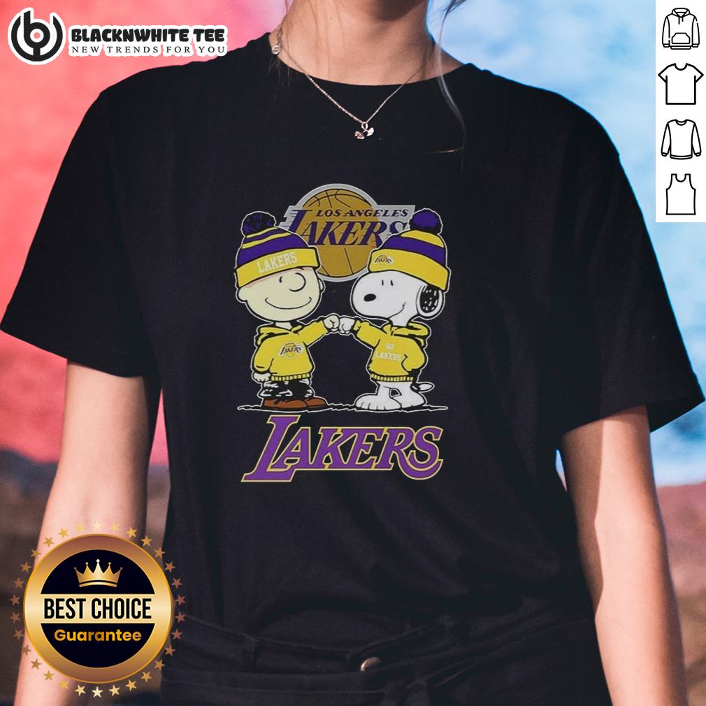 Nice Charlie Brown Touch Hand Snoopy X Los Angeles Lakers Logo T-Shirt - Image 3