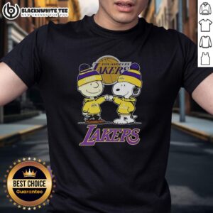 Nice Charlie Brown Touch Hand Snoopy X Los Angeles Lakers Logo T-Shirt