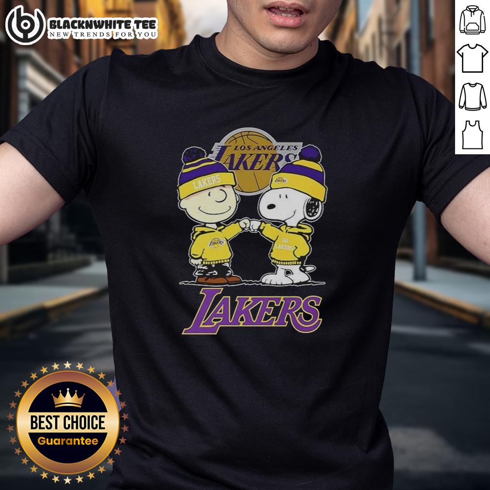 Nice Charlie Brown Touch Hand Snoopy X Los Angeles Lakers Logo T-Shirt