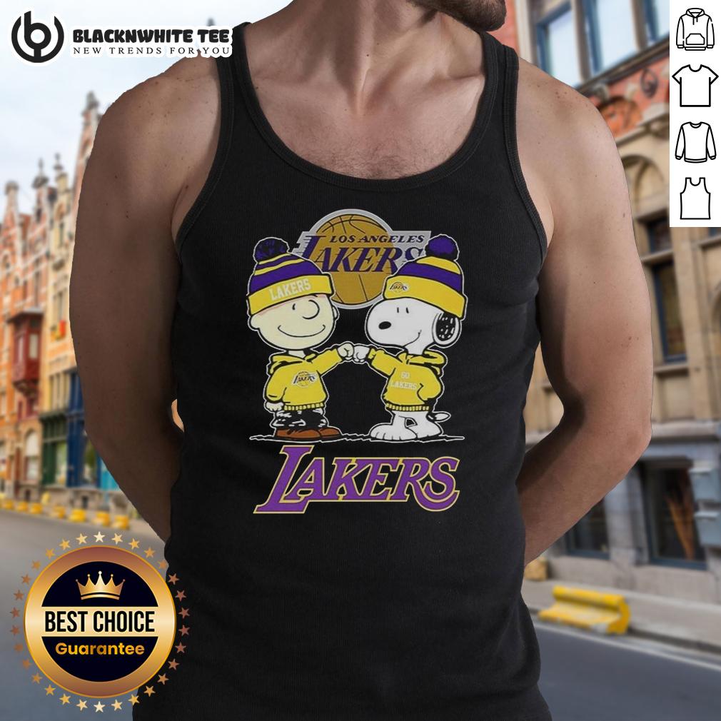 Nice Charlie Brown Touch Hand Snoopy X Los Angeles Lakers Logo T-Shirt - Image 4