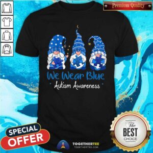 Funny Three Gnomes Holding Blue Puzzle Autism Aware Shirt