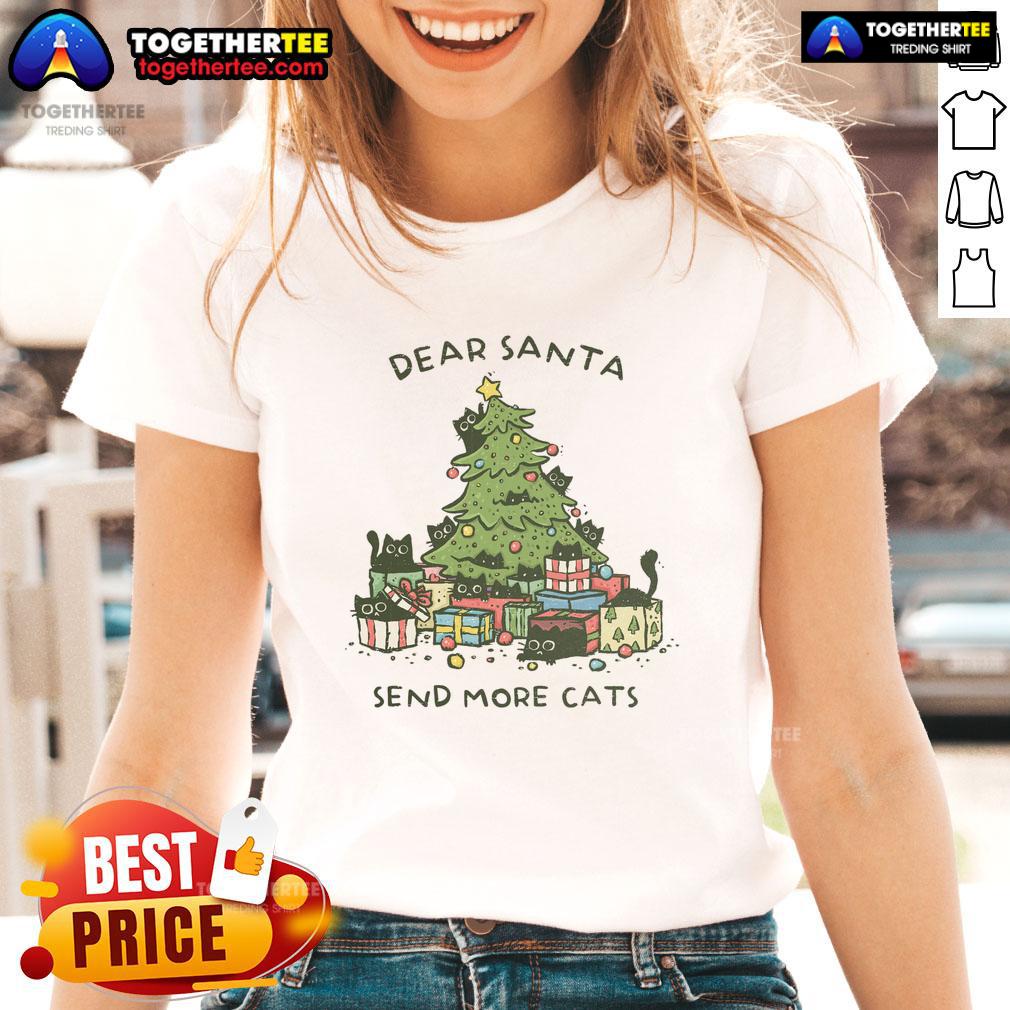 Good Dear Santa Send More Cats Christmas Tree T-Shirt - Image 3