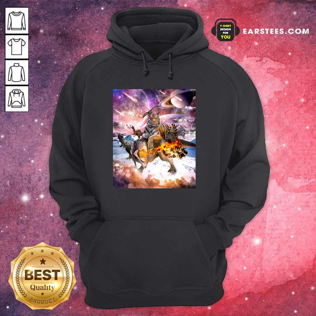 Big Cat Tiger Riding Dinosaur In Space Premium Shirt - Image 4