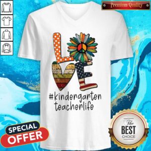 Alternative view of Love Sunflower Peace Sign Vintage American Flag Kindergarten Teacher Life Shirt
