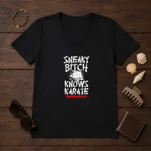 Alternative view of Original Sneaky Bitch Knows Karate Makemebad35 Funny Quote Shirt