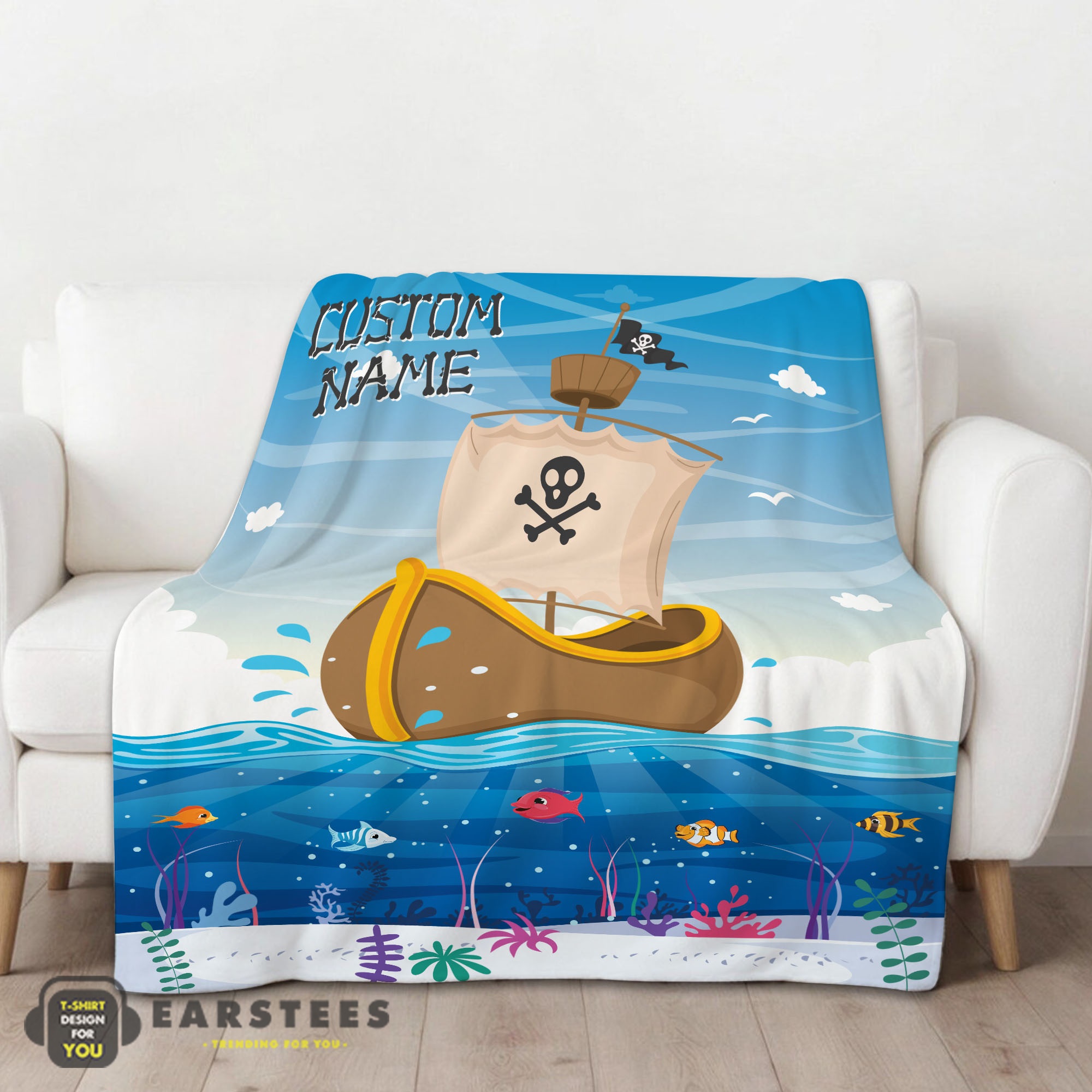 Good Pirate Ship At Sea Fish Underwater Blanket Fleece Customized Blanket - Image 2
