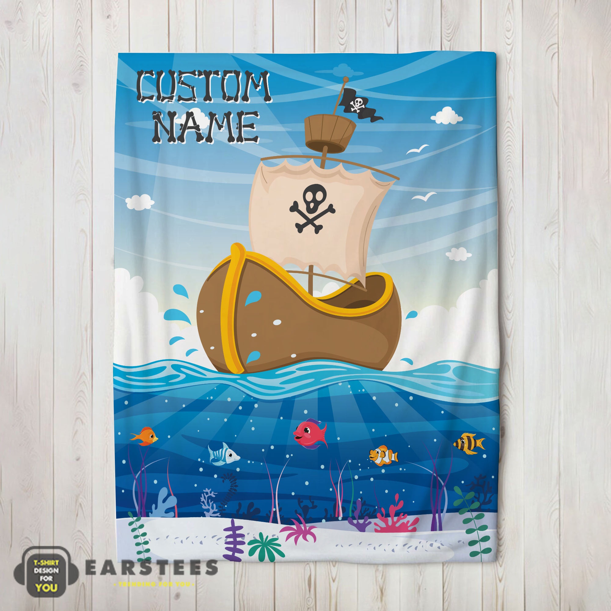 Good Pirate Ship At Sea Fish Underwater Blanket Fleece Customized Blanket