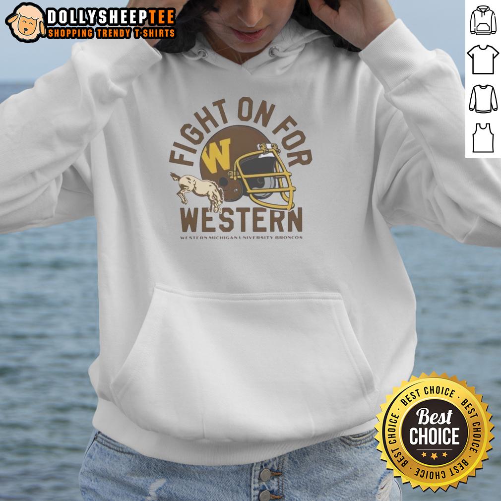 Top Fight On For Western Michigan Broncos Football 1980s Helmet T-Shirt - Image 2