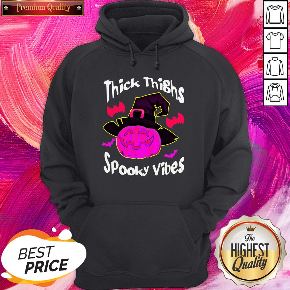 Thick Thighs Spooky Vibes Pink Pumpkin Halloween Shirt - Image 5