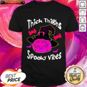 Thick Thighs Spooky Vibes Pink Pumpkin Halloween Shirt