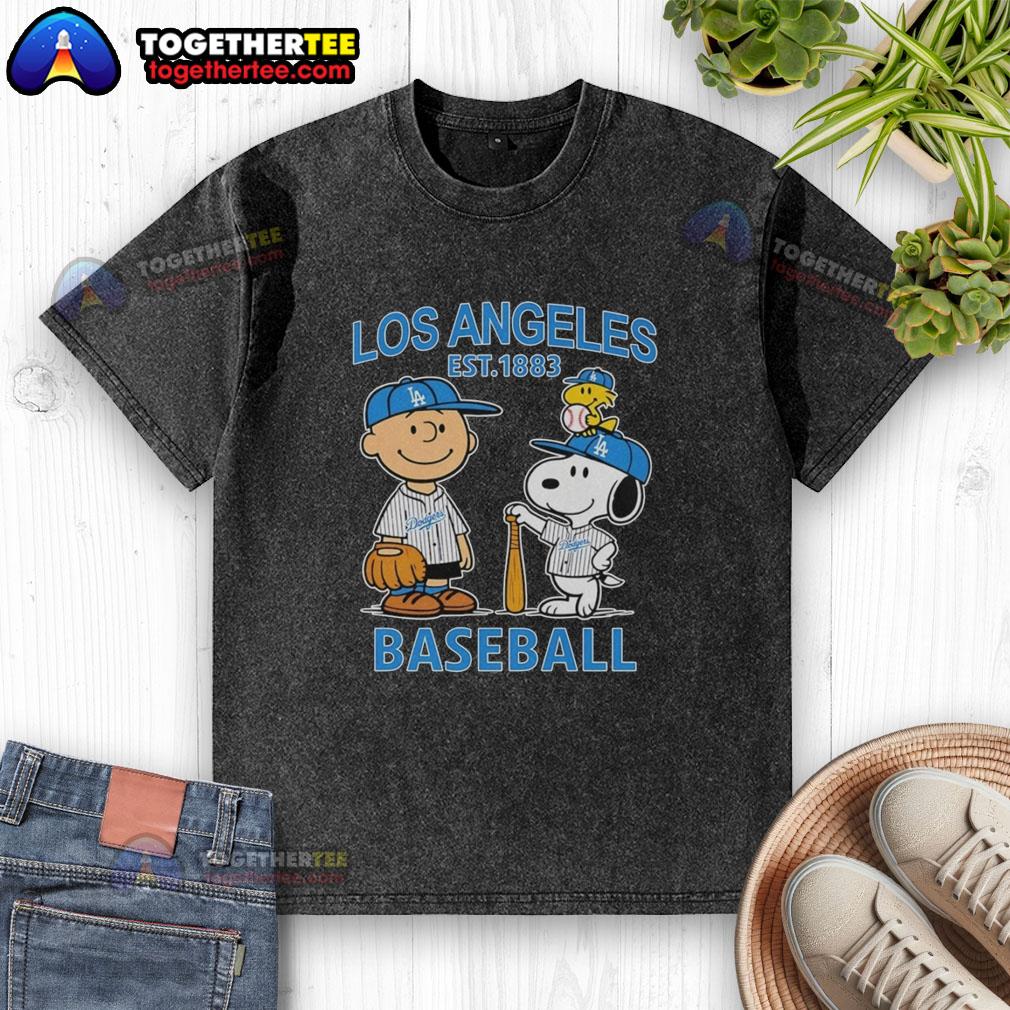Good Charlie Brown Snoopy And Woodstock With Los Angeles Dodgers Baseball Jersey Est 1883 T-Shirt - Image 6