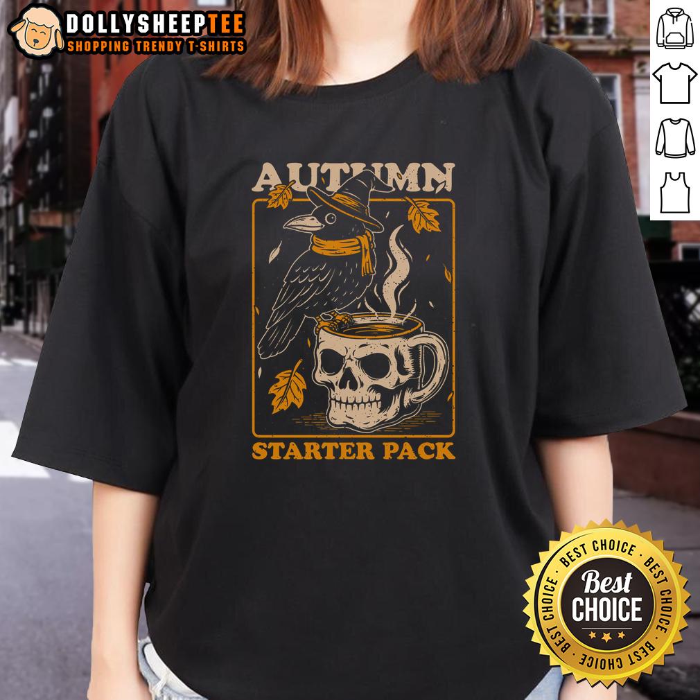 Awesome Crow Autumn Coffee Starter Pack Skull T-Shirt - Image 3