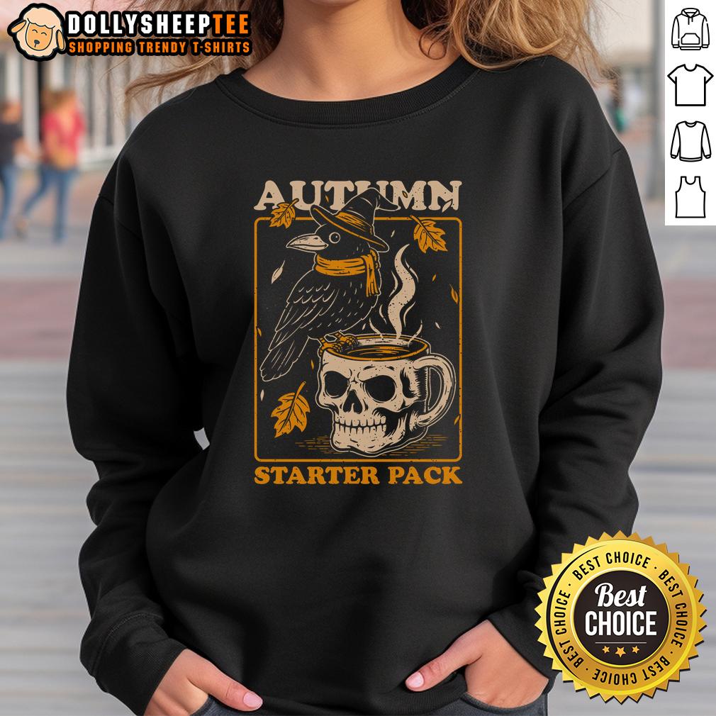 Awesome Crow Autumn Coffee Starter Pack Skull T-Shirt - Image 5