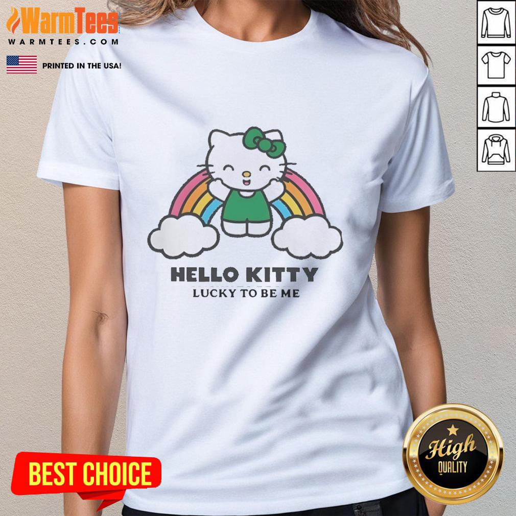 Premium Happy Hello Kitty Lucky To Βe Μe Rainbow And Cloud T-Shirt - Image 3