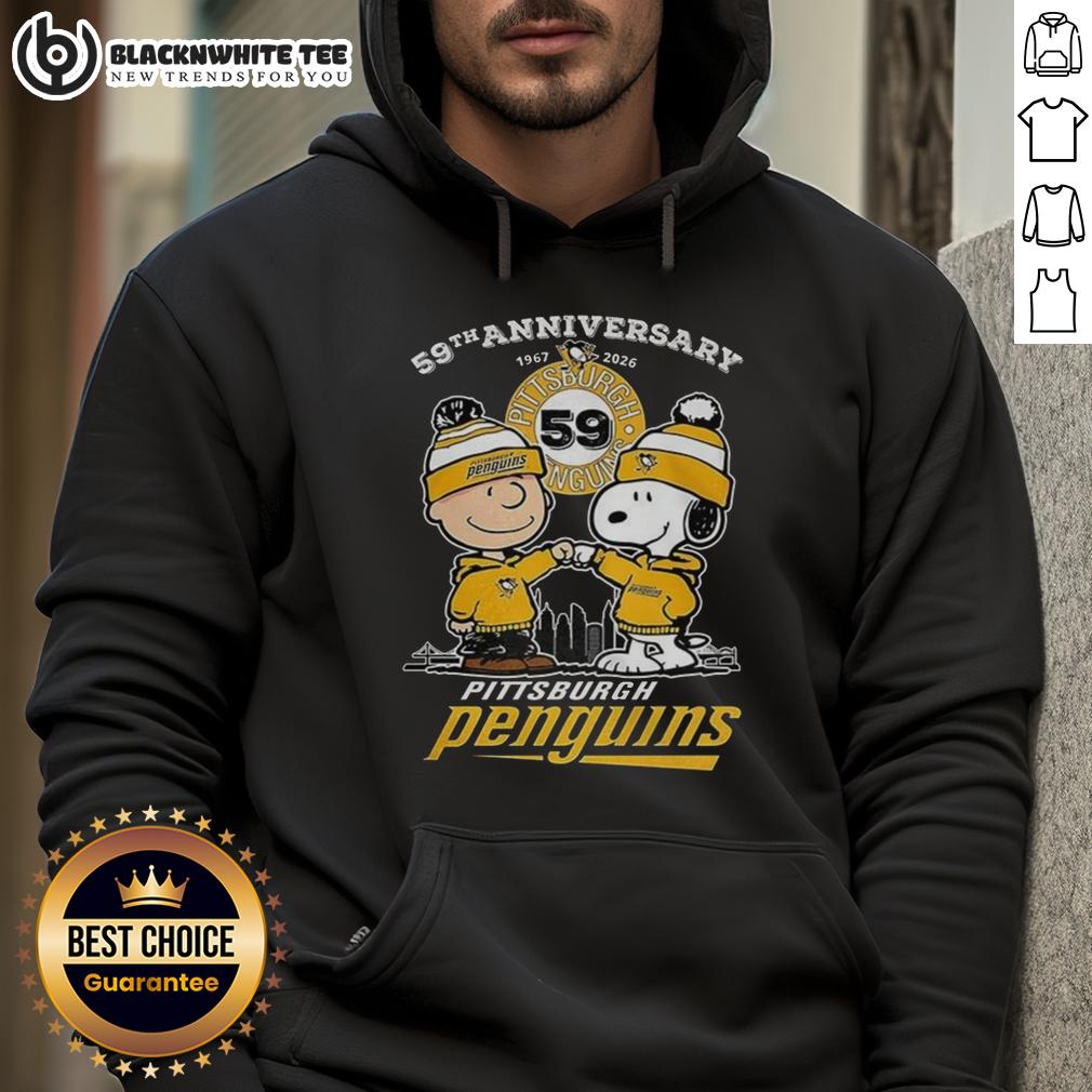 Awesome Snoopy Touch Hands Charlie Brown Pittsburgh Penguins 59th Anniversary 1967-2026 T-Shirt - Image 2