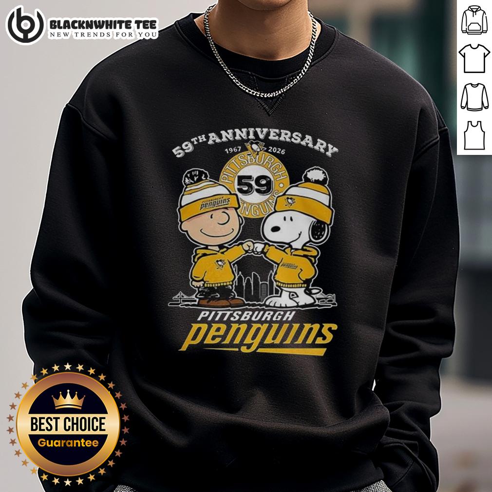 Awesome Snoopy Touch Hands Charlie Brown Pittsburgh Penguins 59th Anniversary 1967-2026 T-Shirt - Image 5