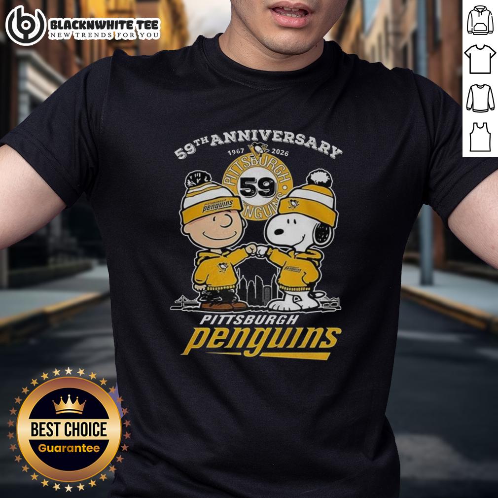 Awesome Snoopy Touch Hands Charlie Brown Pittsburgh Penguins 59th Anniversary 1967-2026 T-Shirt