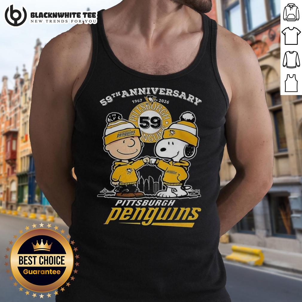Awesome Snoopy Touch Hands Charlie Brown Pittsburgh Penguins 59th Anniversary 1967-2026 T-Shirt - Image 4