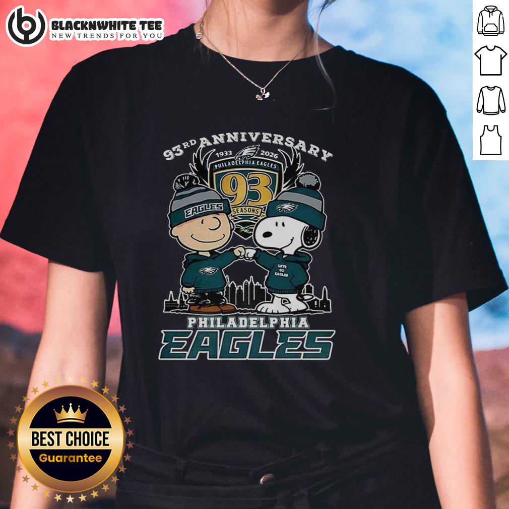 Awesome Snoopy Touch Hands Charlie Brown X Philadelphia Eagles 93rd Anniversary 1933-2026 T-Shirt - Image 3