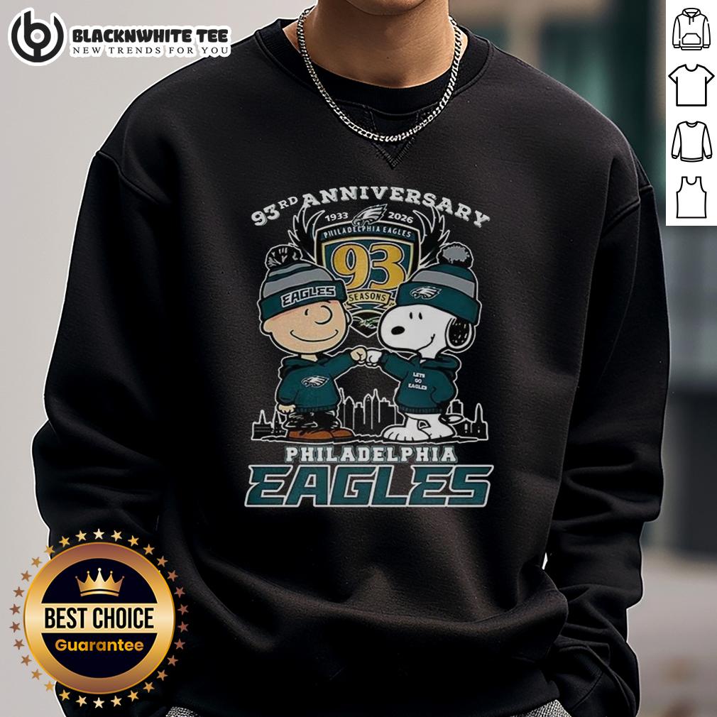 Awesome Snoopy Touch Hands Charlie Brown X Philadelphia Eagles 93rd Anniversary 1933-2026 T-Shirt - Image 5
