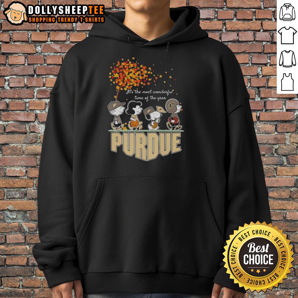 Nice Snoopy And Friends Purdue It's The Most Wonderful Time Of The Year Autumn T-Shirt - Image 2
