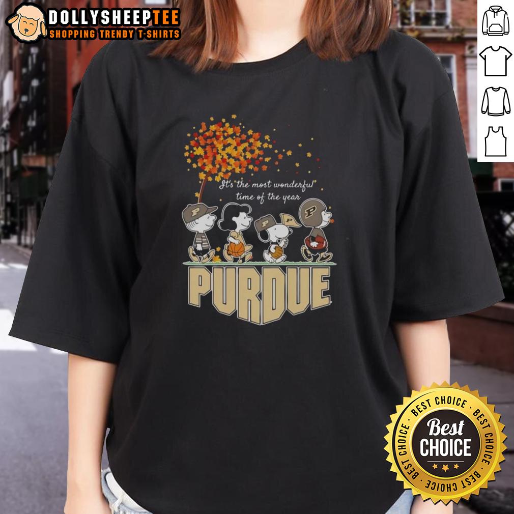 Nice Snoopy And Friends Purdue It's The Most Wonderful Time Of The Year Autumn T-Shirt - Image 3