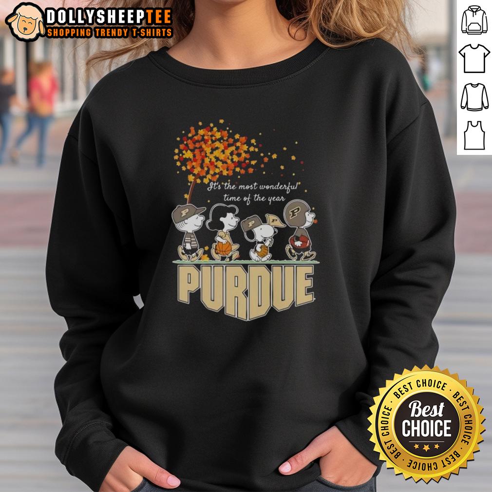Nice Snoopy And Friends Purdue It's The Most Wonderful Time Of The Year Autumn T-Shirt - Image 5