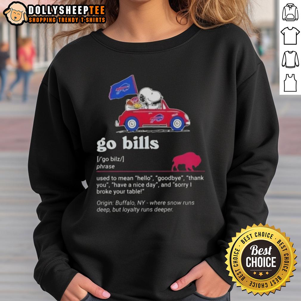 Official Snoopy Driving Car Go Buffalo Bills Used To Mean Hello Goodbye Thank You Have A Nice Day T-Shirt - Image 5