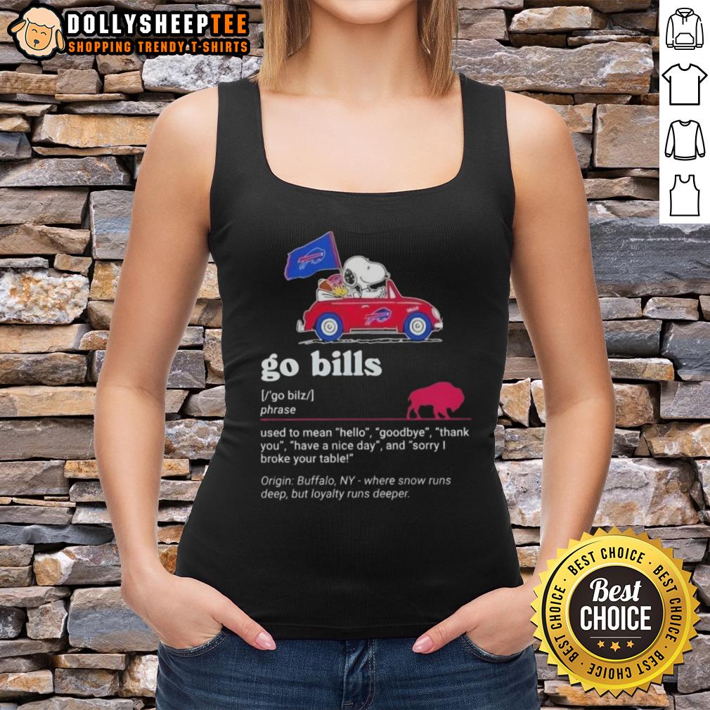 Official Snoopy Driving Car Go Buffalo Bills Used To Mean Hello Goodbye Thank You Have A Nice Day T-Shirt - Image 4