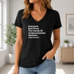 Alternative view of Good Funny Everyone Eats From The Hands Of Undocumented Workers Deport Racism Statement Shirt