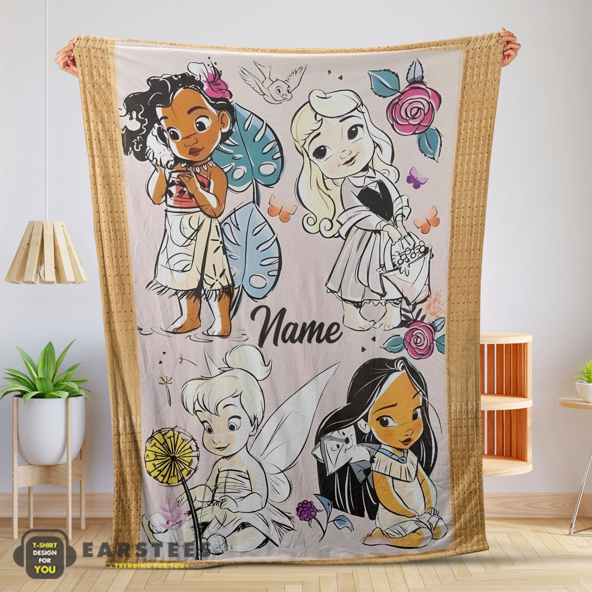 Good Disney Chibi Moana Alice Tinker Bell Pocahontas Blanket Fleece Customized Blanket