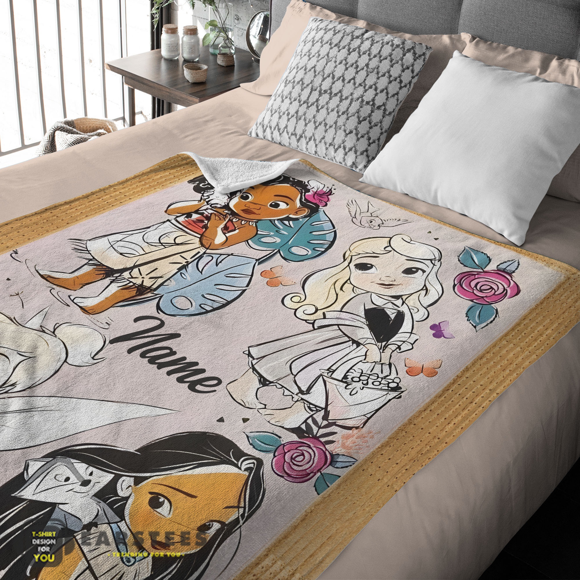 Good Disney Chibi Moana Alice Tinker Bell Pocahontas Blanket Fleece Customized Blanket - Image 2