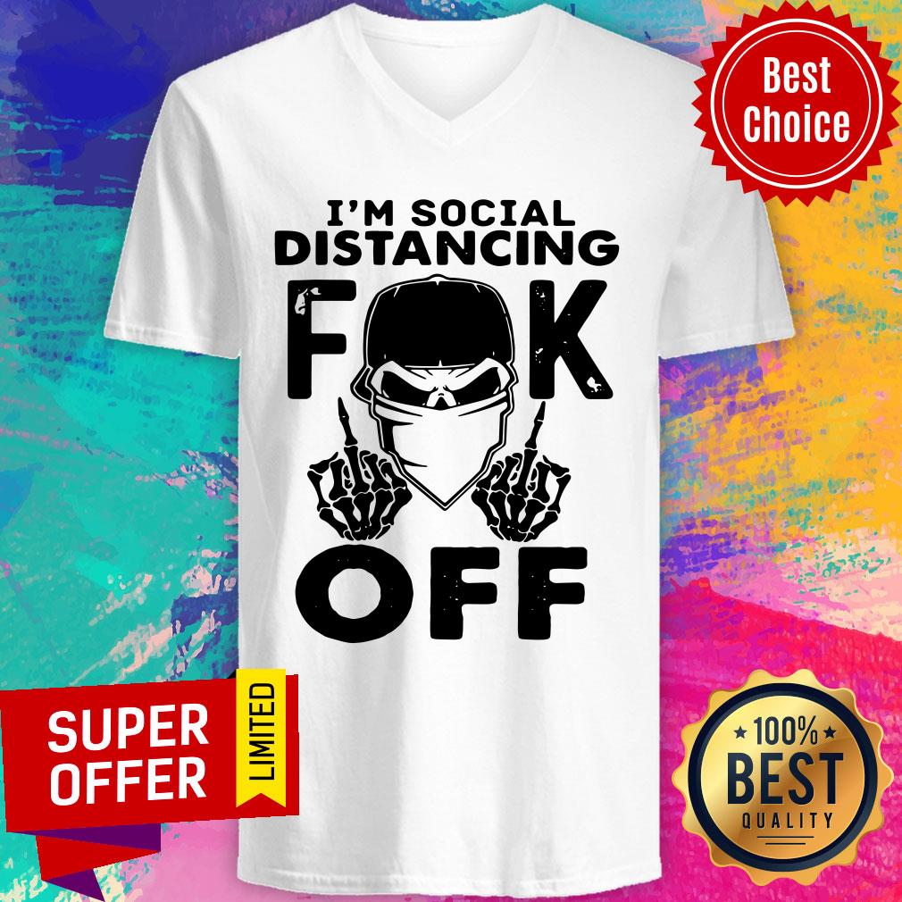 Nice Skull Face Mask I’m Social Distancing Fuck Off Shirt - Image 3