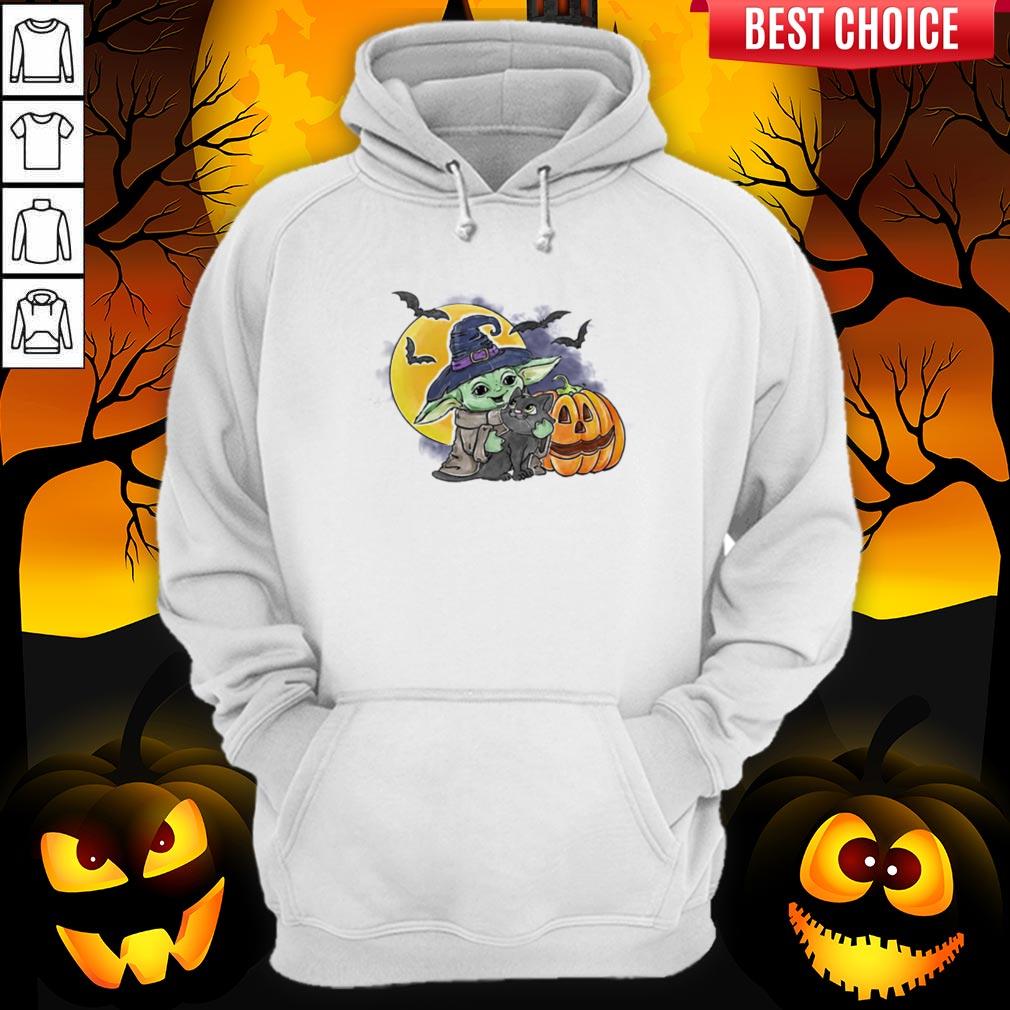 Top Baby Yoda Hug Cat Halloween Shirt - Image 3
