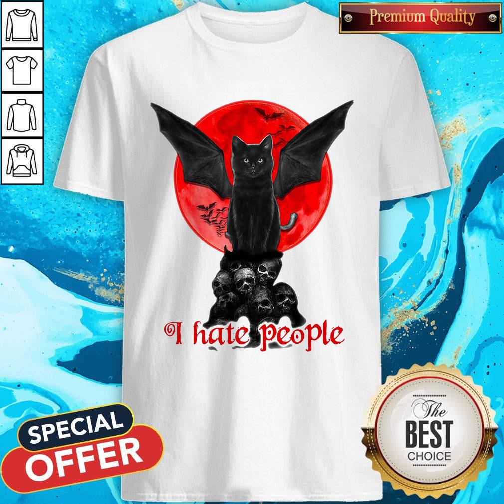 Top Skull Black Cat I Hate People Shirt