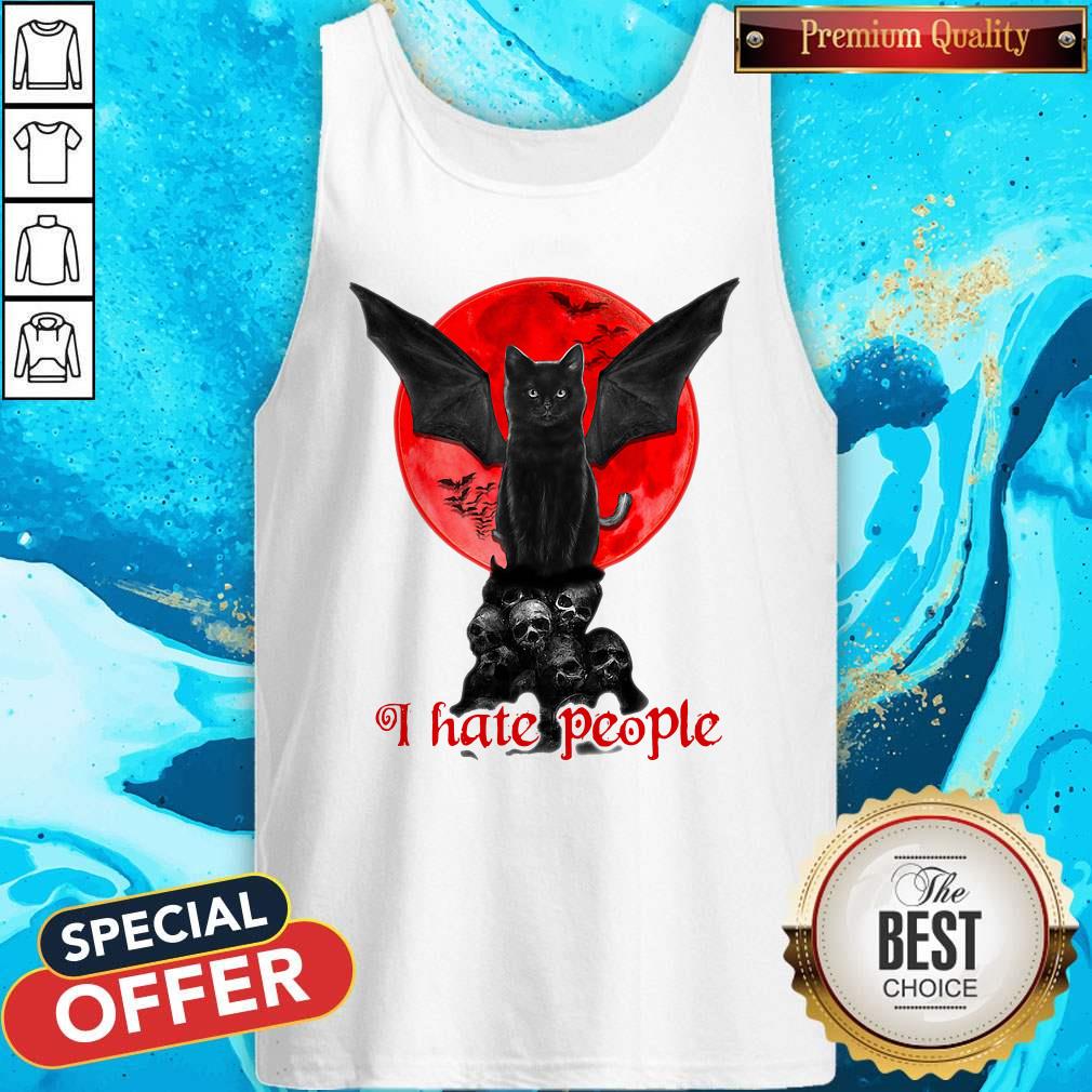 Top Skull Black Cat I Hate People Shirt - Image 3