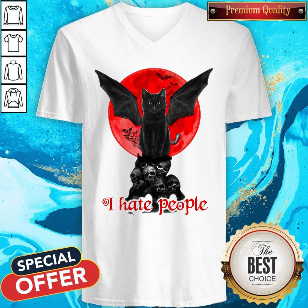 Top Skull Black Cat I Hate People Shirt - Image 2