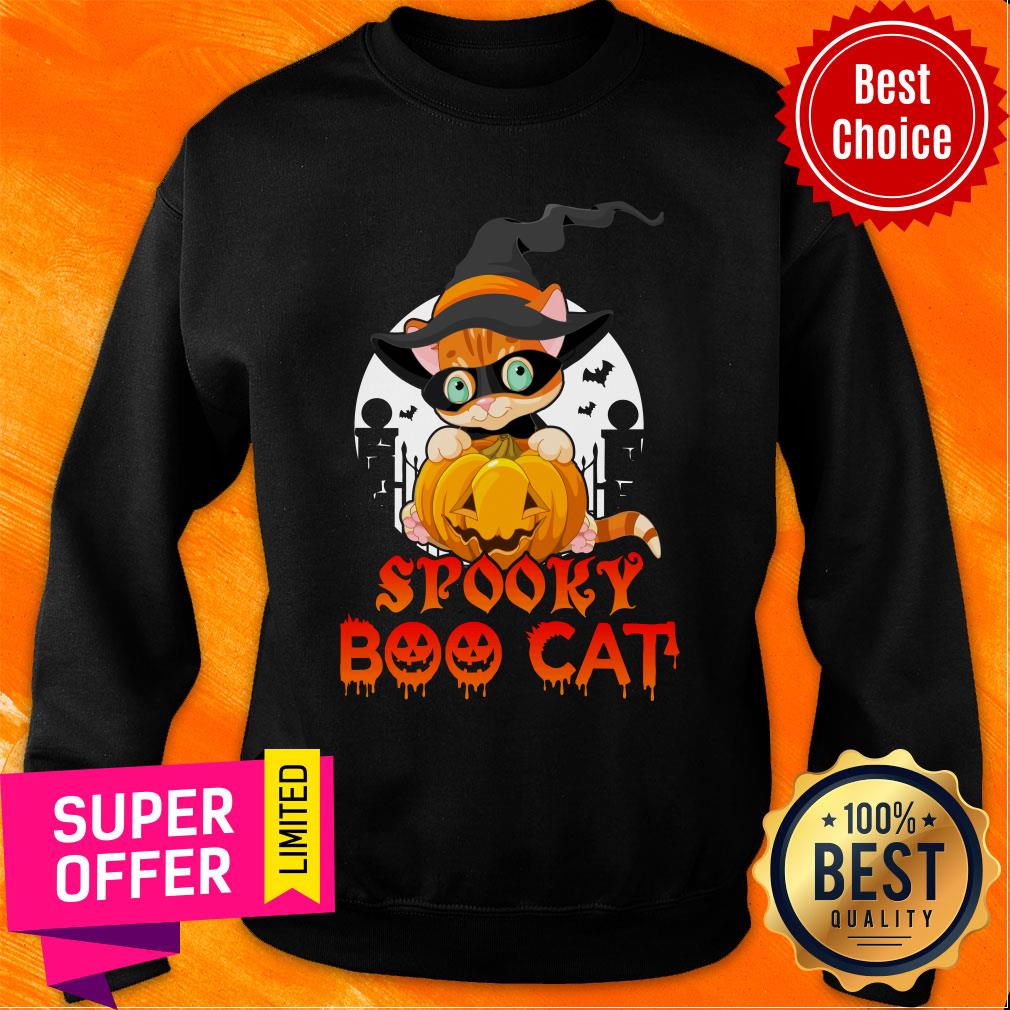 Witch Cat Hug Pumpkin Spooky Boo Cat Halloween Shirt - Image 3