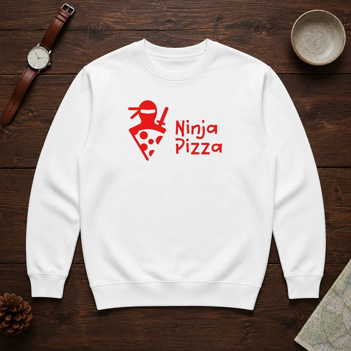 Official Ninja Pizza Martial Arts Character Food Illustration Shirt - Image 7