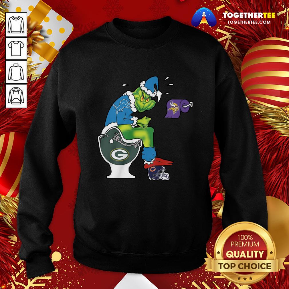 Official The Grinch Detroit Lions Shit On Toilet Green Bay Packers And Other Teams Christmas Shirt - Image 4