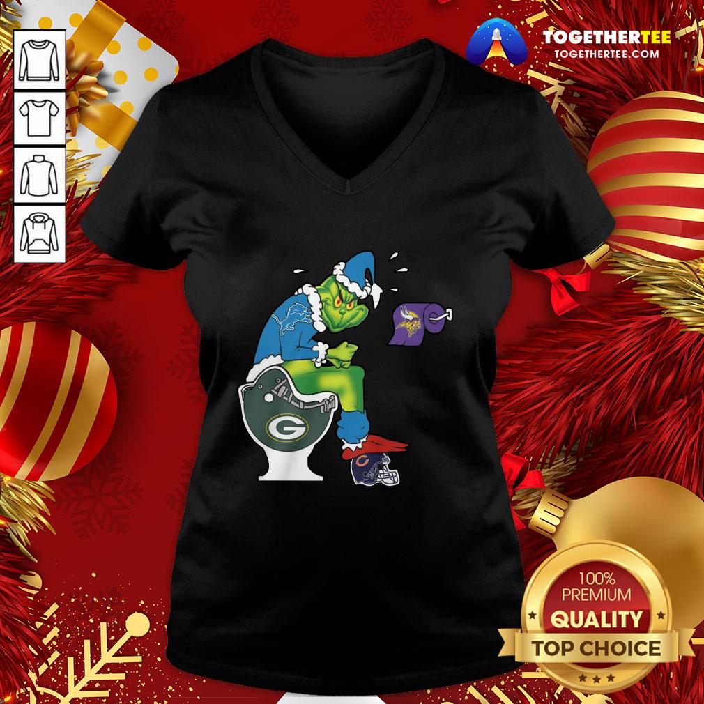 Official The Grinch Detroit Lions Shit On Toilet Green Bay Packers And Other Teams Christmas Shirt - Image 2