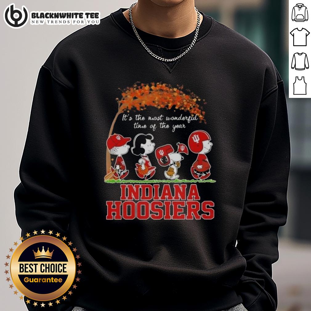 Awesome Indiana Hoosiers X Peanuts Snoopy And Friends Autumn It's The Most Wonderful Time Of The Year T-Shirt - Image 5